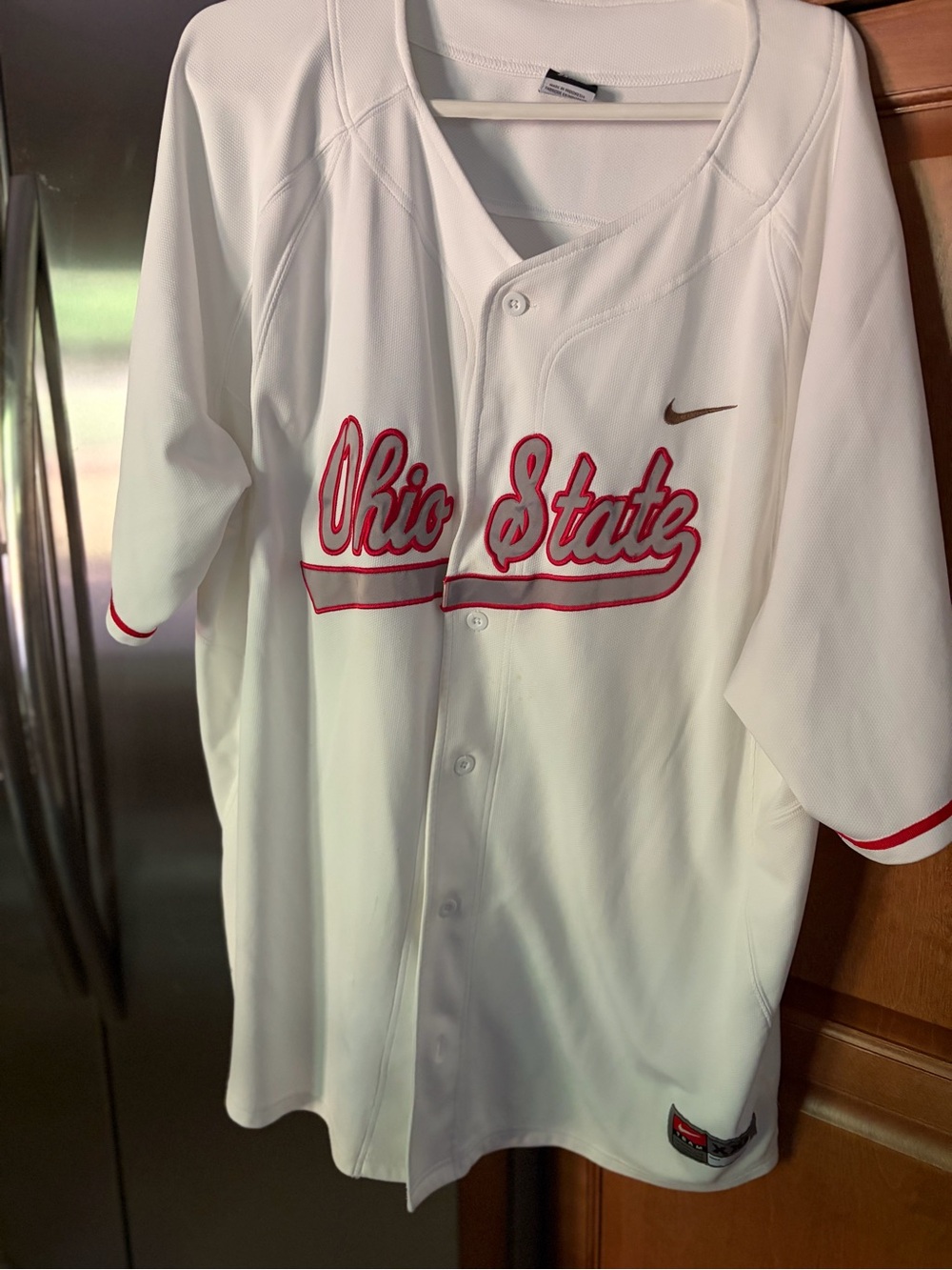 Ohio State Nike White Jersey with Red Swoosh and Black XXL Patch